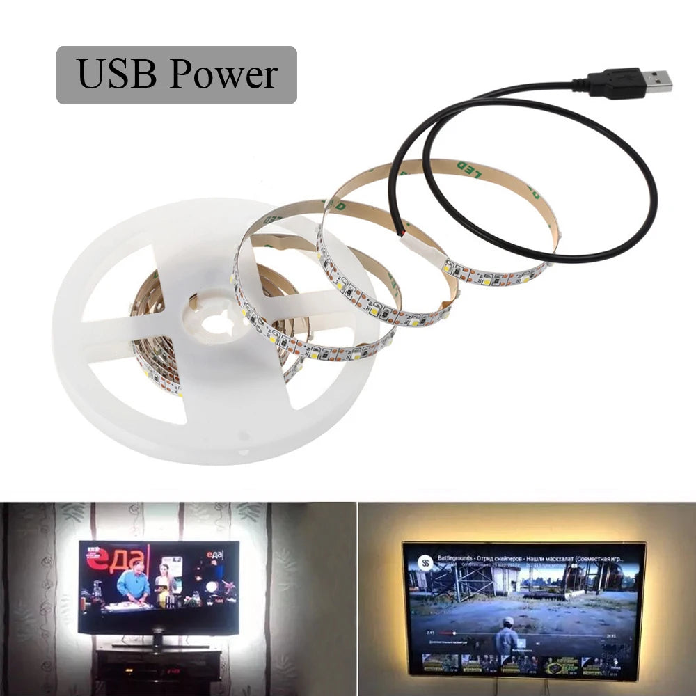 5V USB LED Strip Light Battery Power SMD 2835 3528 60LED 1m 2m 5m White Warm Red Blue Green Ribbon Cabinet Lights Night DC5V