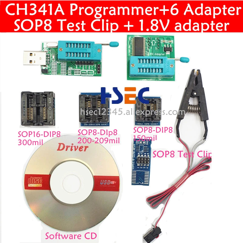 New ch341a bios usb programmer sop8 test clip soic8 sop16 1.8V adapter w25q64 mx25l6405 mx25l6405d 24 25 usb eeprom programmer