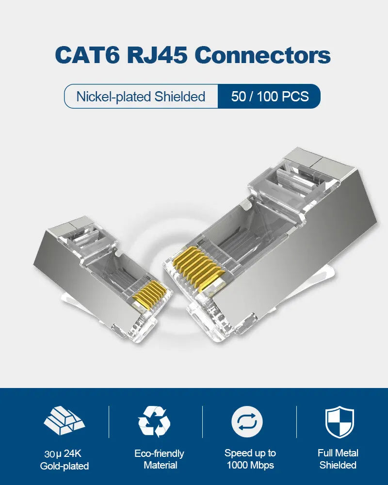 ZoeRax Cat6 RJ45 Connector 8P8C Modular Ethernet Cable Head Plug Gold-plated Cat 6 Crimp Network RJ 45 Crimper Connector