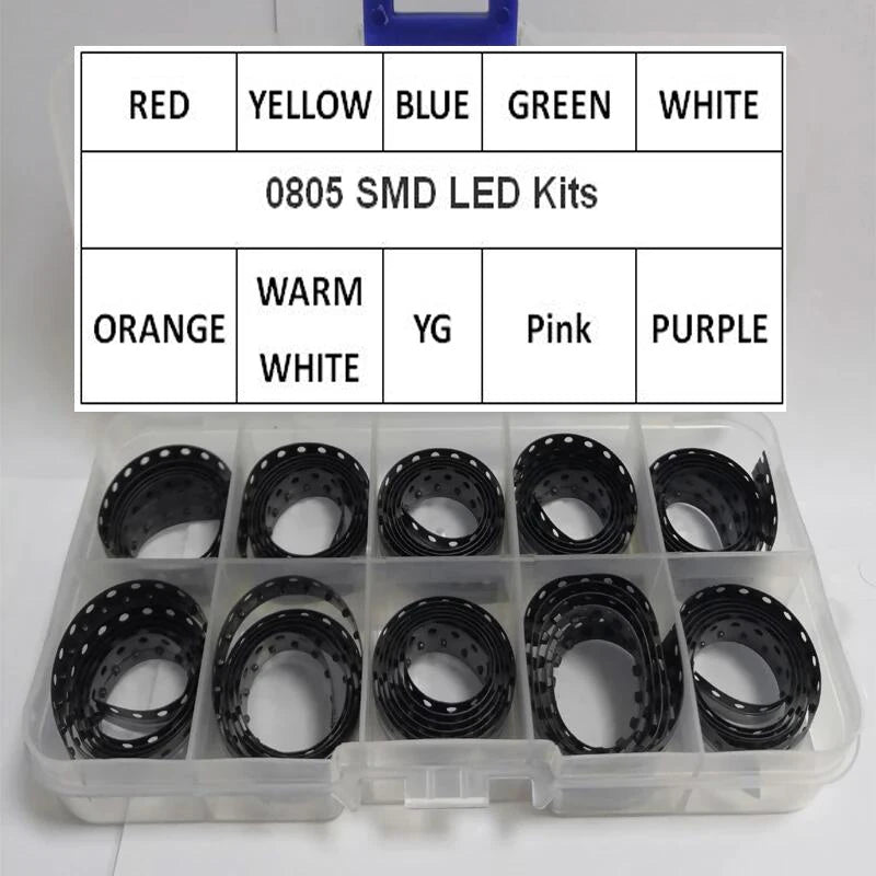 1000Pcs 10 Colors x 100Pcs SMD 0805 (2012) LED White Red Green Yellow Blue Warm Pink Purple Orange Light Emitting Diode Kit