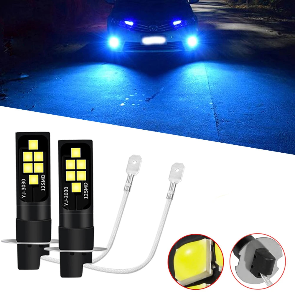 2pcs H3 LED Fog Light Bulb DC 12V 3030 SMD Car Fog Light Super Bright DRL Driving Lamp Built-in 5 Color Optional Headlight Bulb