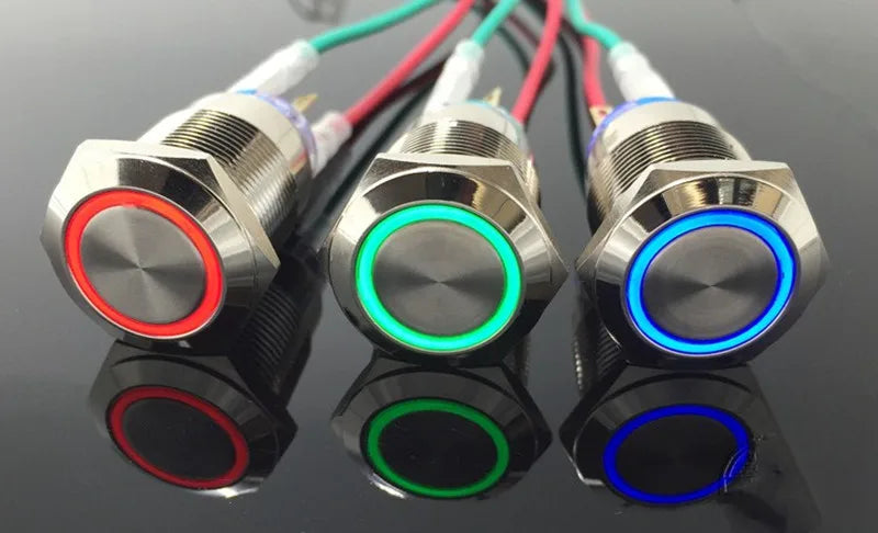 1PCS 12MM with LED 3V 5V 12V 24V 220V Metal Button Switch Momentary push button auto reset waterproof illuminated Red Blue Green