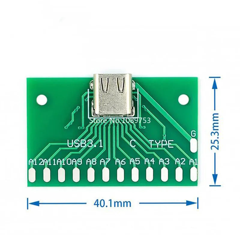 1/2/5Pcs USB-C 24Pin Female Socket Test Board USB 3.1 Connector PCB Base for Arduino Projects
