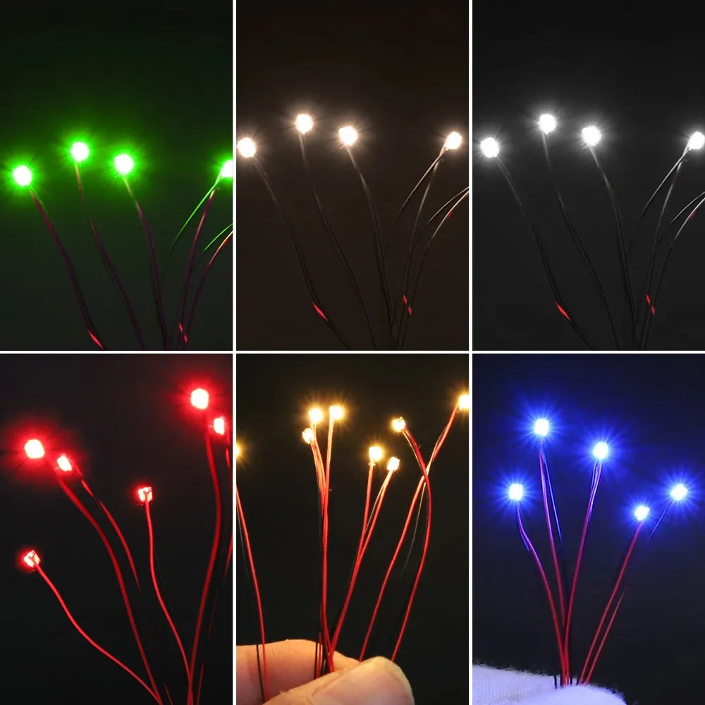 10PCS SMD Lamp Wired Led 0402 0603 0805 1206 Pre-soldered Micro Litz Wired Chip 20cm 3V Railway Model Scenes