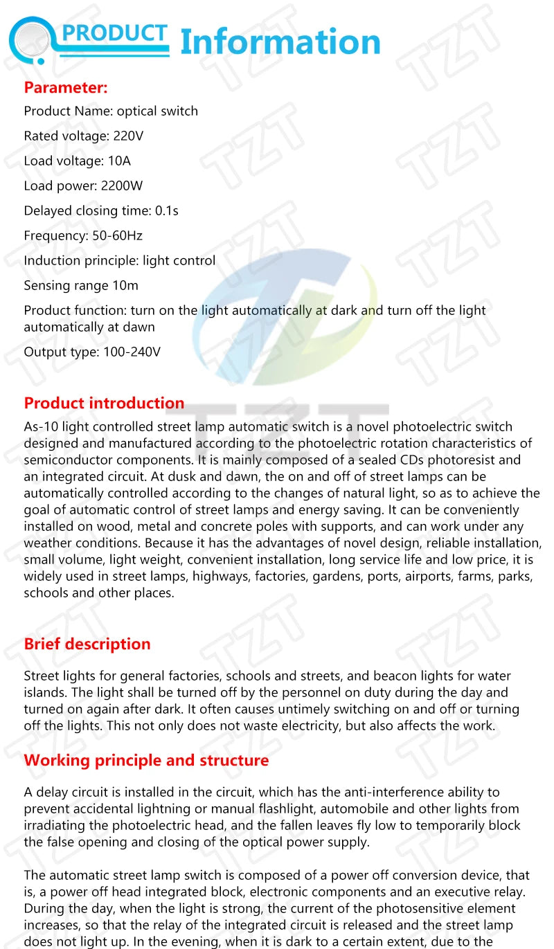 TZT 1/3PCS Automatic Auto On Off Photocell Street Light Switch DC AC 220V 50-60Hz 10A Photo Control Photoswitch Sensor Switch