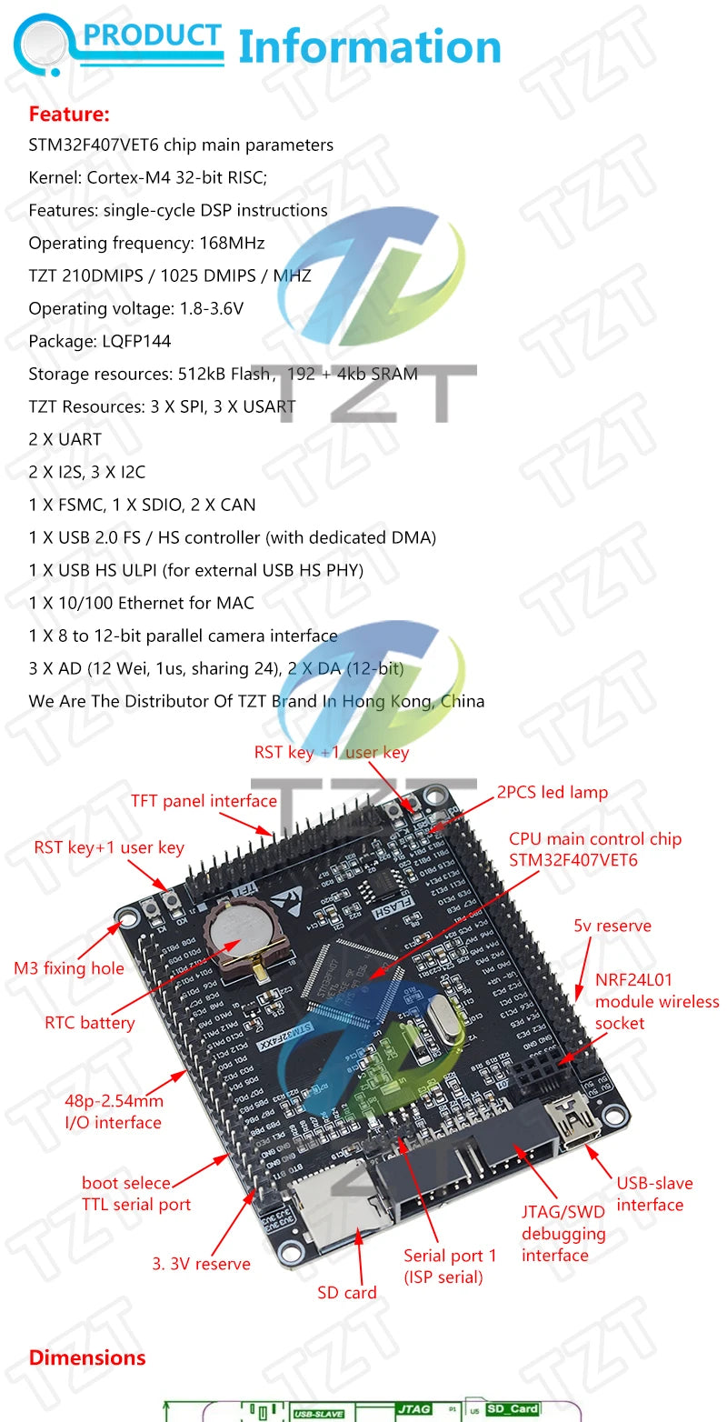 TZT 1/2/5pcs STM32F407VET6 STM Development Board Cortex-M4 STM32 minimum system learning board ARM core board