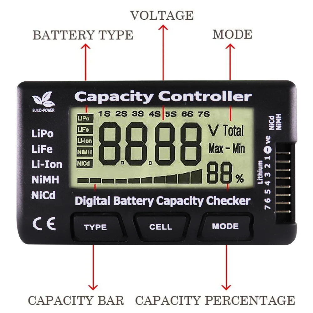 LCD Digital Battery Capacity Checker CellMeter RC CellMeter8 2-8S 4-8S Servo LiPo Li-lon NiMH Battery Tester RC CellMeter7