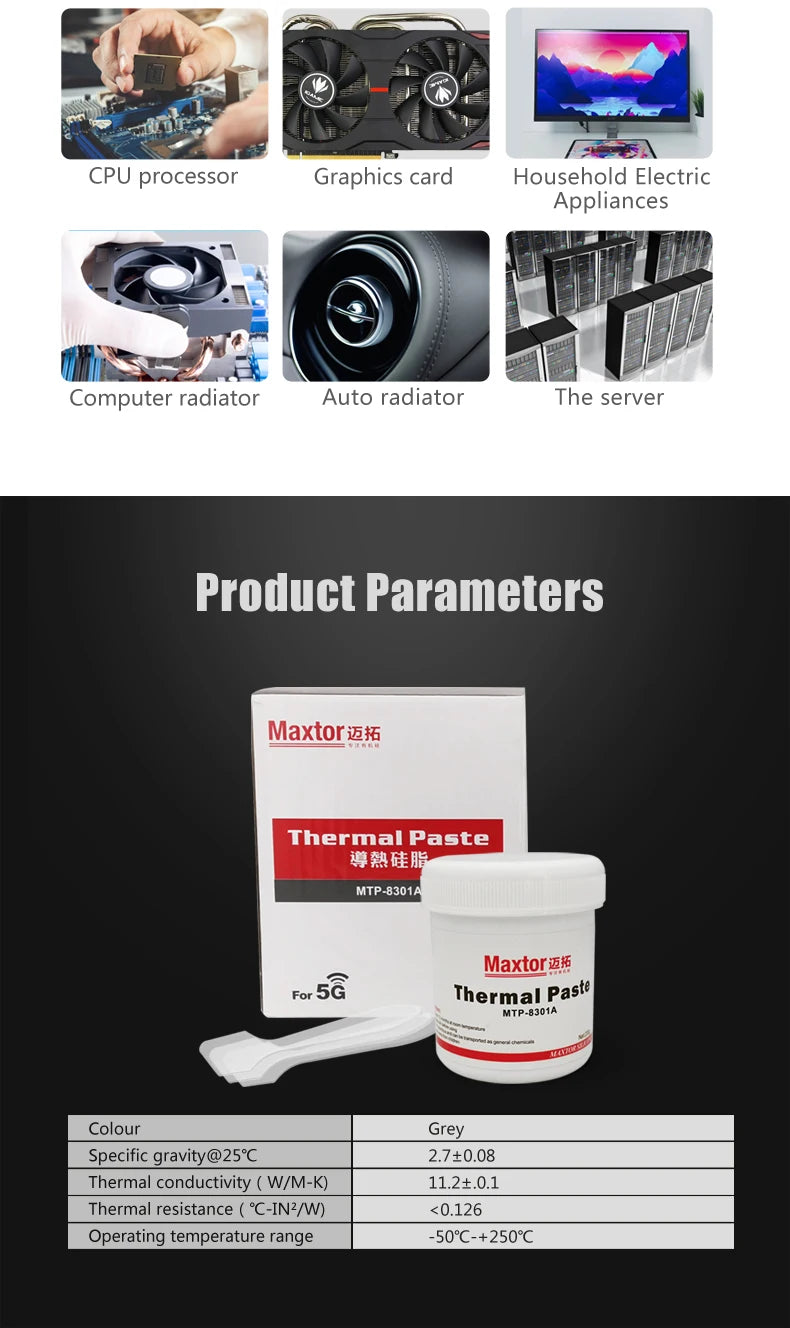 Maxtor 11.2W/mk Thermal Paste High Performance Thermal Conductive Grease for Intel Processor PC CPU GPU PS4 Computer Cooling