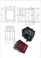 5pcs 30A 250V KCD2 KCD4 Rocker Switch DPST 4 Pin 6Pin Red Lighted 120V Rocker Toggle Switch ON Off Heavy Duty 22*29 High voltage