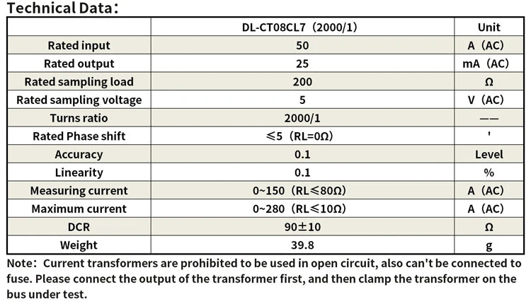 High Precision AC Current Transformer 0.1class DL-CT08CL7 50A/25mA 100A/50mA 1:2000 50/60hz miniature current transform company