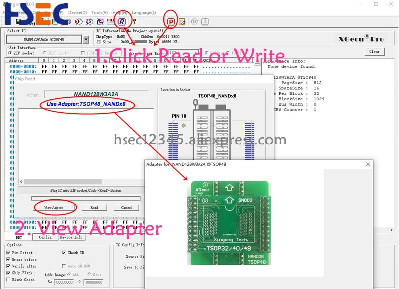 Original TSOP48 adapter xgecu minipro TL866II plus universal tl866 nand flash programmer chips TSOP48 nand adapters socket