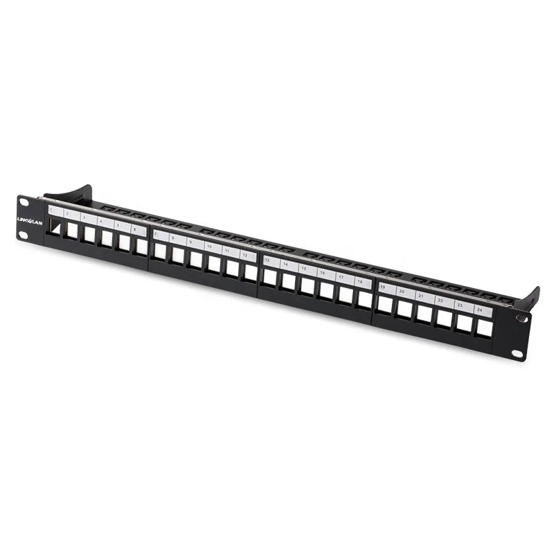 19 inch 24-Port Cat6 Modular Patch Panel Incl. 24pcs RJ45 Tool-less Keystone Jacks