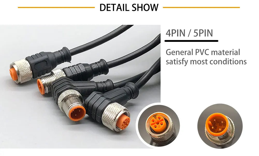Cloweit M12 3 4 5 8 Pins PVC LED IP67 Sensor Cable Connector Type A Socket Plug 2m Waterproof  Male&Female Straight Angle