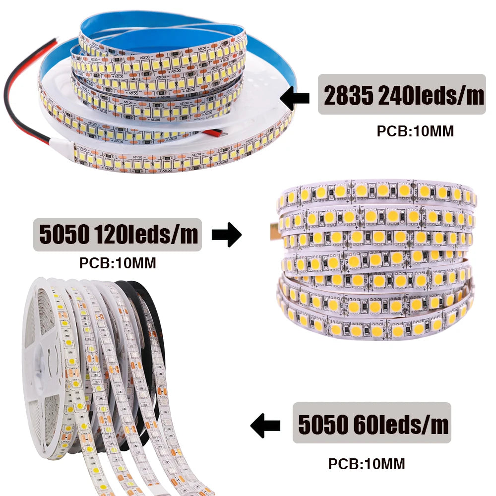 DC12V LED Strip 5050 5054 2835 240LEDs/m High Bright Flexible LED Rope Ribbon Tape Light Lamp Warm White / Cold White 5m