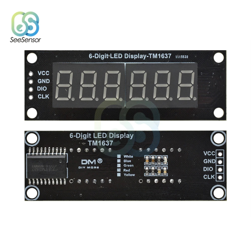 TM1637 0.36 inch 6-Digit 7-segment LED Digital Tube Display Control Module For Arduino 5V Microcontroller Serial Driver 46x14mm
