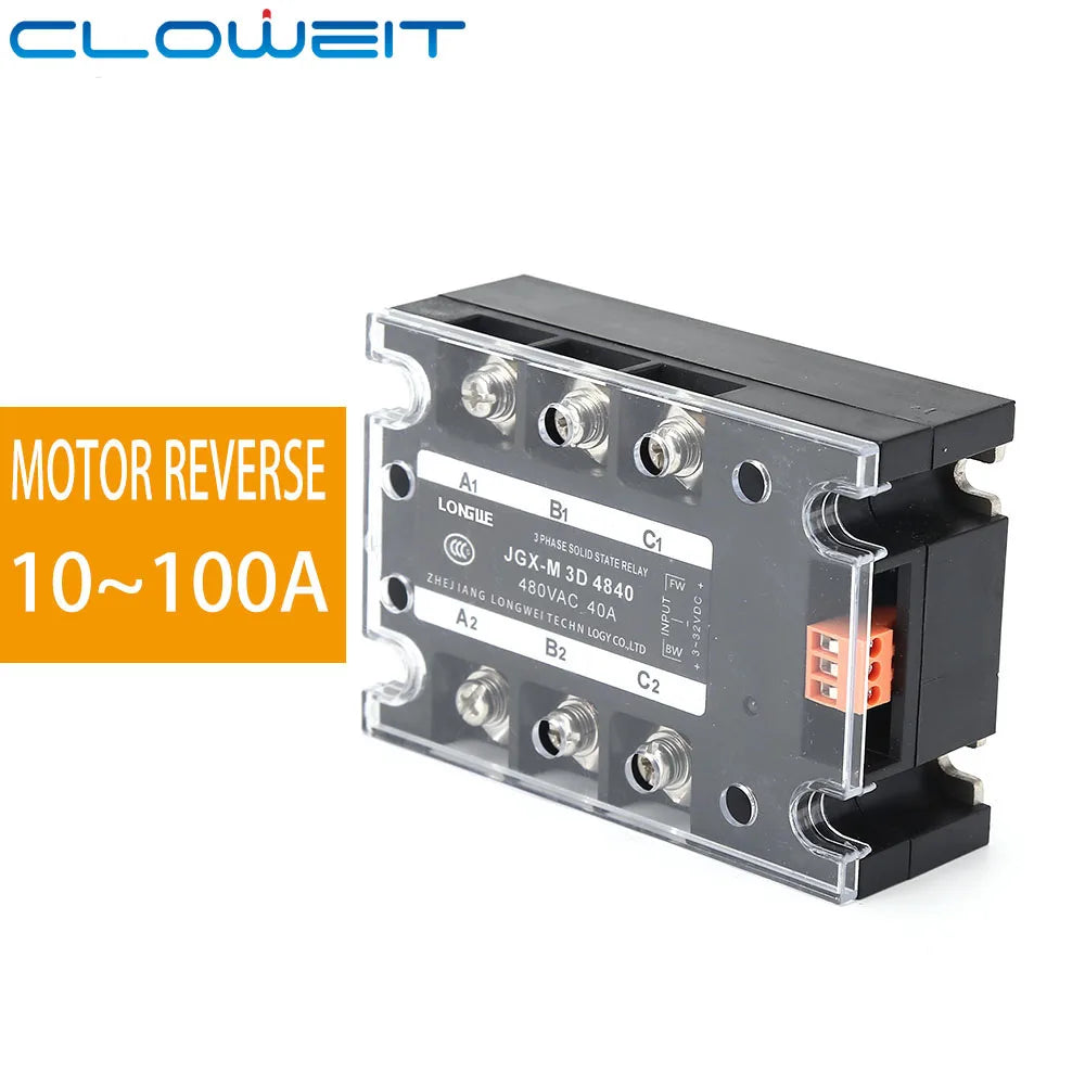 Three-Phase Motor Reversing Control Module SSR 10A-100A 32VDC Control 24-480VAC CE DC Forward & Reverse Solid State Relay