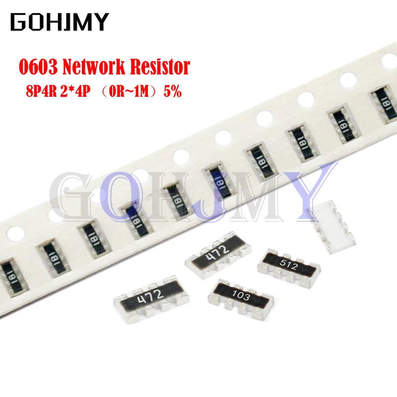 100PCS 0603*4 8P4R 2*4P Network Resistor SMD Array 0 ~ 910 Ohm 1K ~ 910K 2K 2.2K 4.7K 10K 22K 47K 100K 1M 1R 10R 100 220 470 Ohm