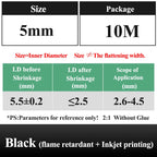 10 METER/LOT BLACK 1/2/3/4/5/6/8/10/10/12/14/16/18/20mm Heat Shrink Tubing Flame Retardant Tube Kit Insulation Tubing Wire Cable