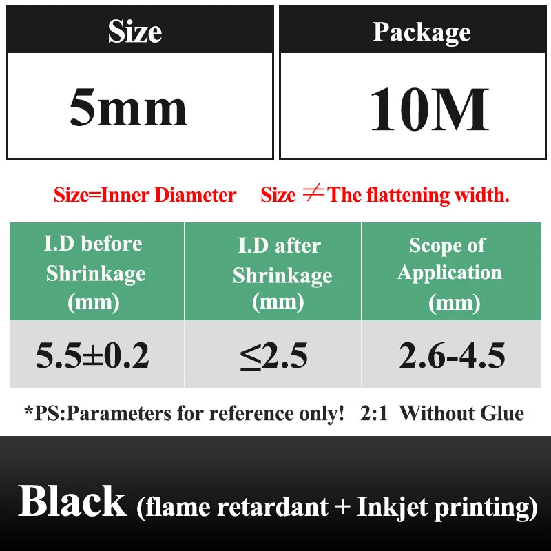 10 METER/LOT BLACK 1/2/3/4/5/6/8/10/10/12/14/16/18/20mm Heat Shrink Tubing Flame Retardant Tube Kit Insulation Tubing Wire Cable