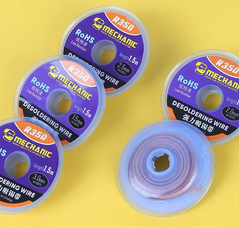 MECHANIC R350 Series Width 1.0-4.0mm Length 1.5m Solder Remove Cord Pure Copper Braid Tin Absorption Belt Single Layer Wick Wire