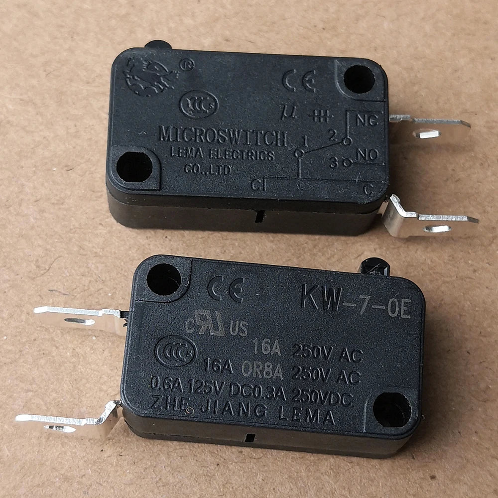 LEMA KW7-0E Electric Automation Microswitches No Lever Short Plunger SPST Normally Close Micro Switch 16A 2Pin, 6-Pack