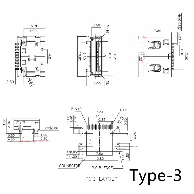 5/10Pcs 19Pin SMD HDMI Socket Vertical Right Angle HD Interface Surface Mount PCB Receptacle Connector for Repair