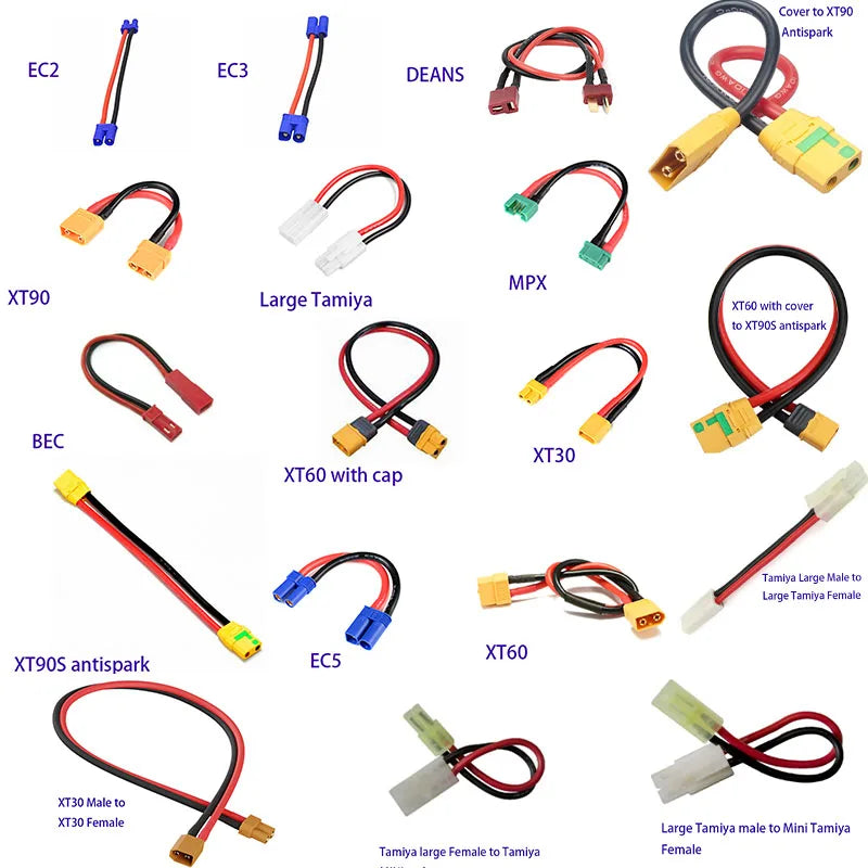 XT30 XT60 XT90 XT90S EC2 EC3 EC5 Tamiya MPX Deans JST Male to Female Extension Cable Wire 14awg 10/15cm for RC Battery Charger