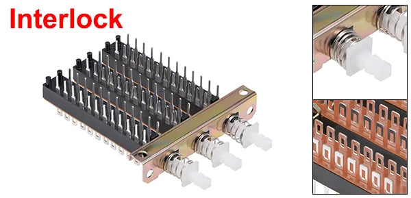 1Pc Interlock/Latching Push Button Switch Piano Type 6/12/18/24Pin 1/2/3/4/5/6/7/8 Row Straight Through Hole Straight Key Switch