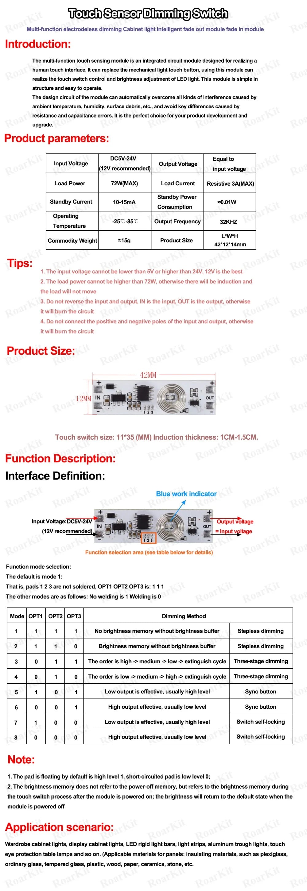 Touch Switch Capacitive Module 5V-24V 3A LED Dimming Control Lamps Active Components Short Distance Scan Sweep Hand Sensor