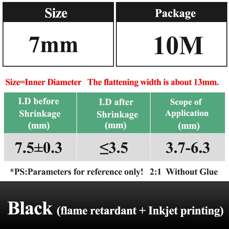 10 METER/LOT BLACK 1/2/3/4/5/6/8/10/10/12/14/16/18/20mm Heat Shrink Tubing Flame Retardant Tube Kit Insulation Tubing Wire Cable