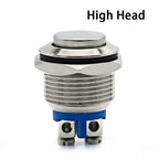 19mm 1NO Momentary High Flat Head Waterproof Reset Metal Push Button Switch Screw Terminal Car Engine Doorbell PC Power Switch