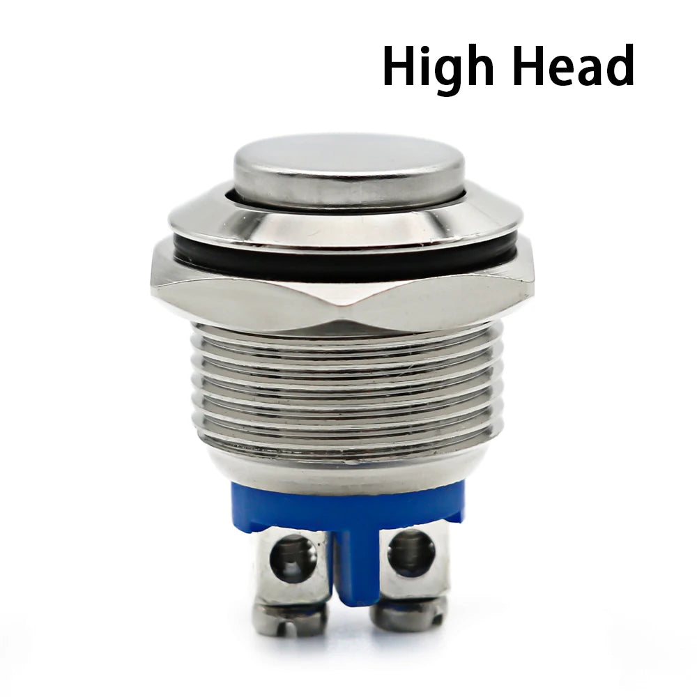 19mm 1NO Momentary High Flat Head Waterproof Reset Metal Push Button Switch Screw Terminal Car Engine Doorbell PC Power Switch