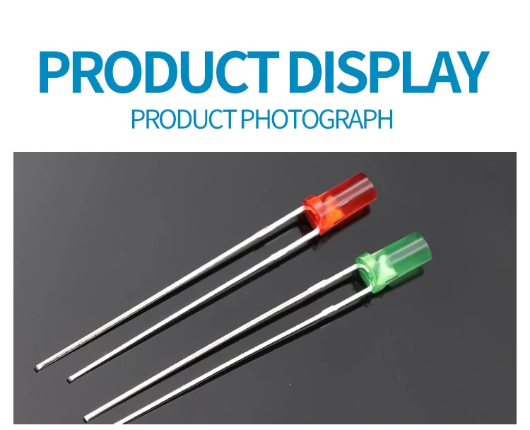 1000PCS 3mm High Flat Top Color Long Feet Red Green Blue Yellow Direct Plug Light-emitting Diode DIP LED