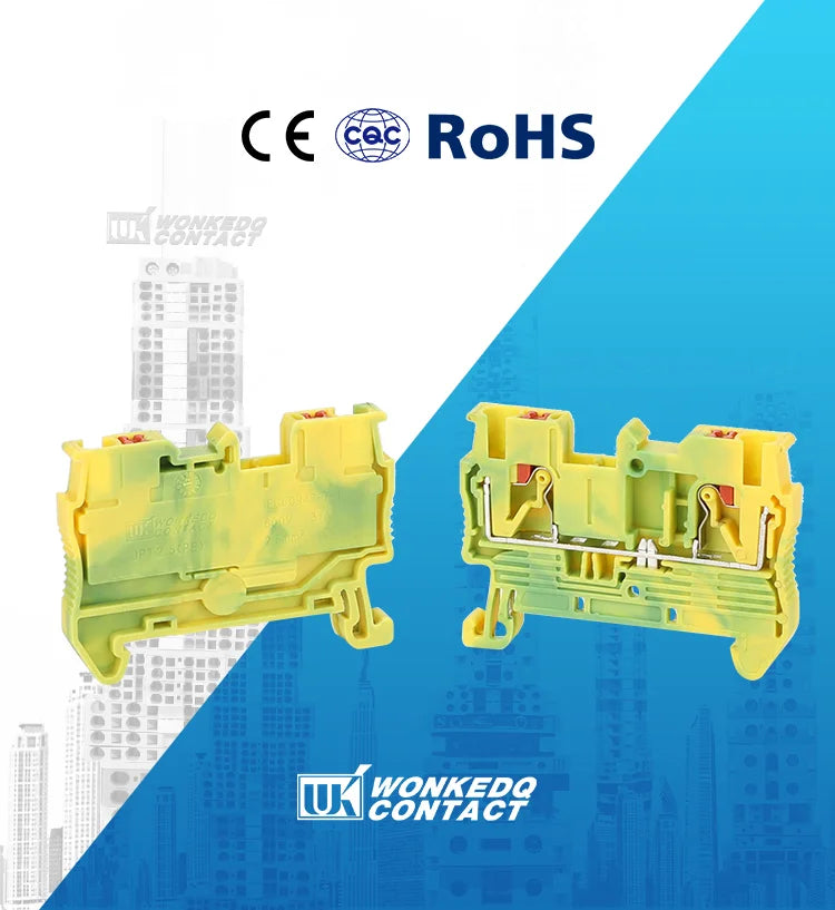 PT2.5-PE Push-in Ground Feed Through Protective Earth 2.5 Wire Electrical Connector Din Rail Terminal Block PT 2.5-PE