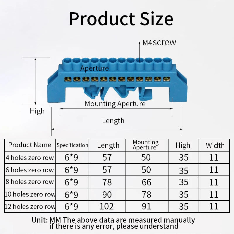 4P/6P/8P/10P/12P Copper Bridge Type Rail Terminal Blue Zero Line Screws Row Connection Electrical Terminal Block Strip
