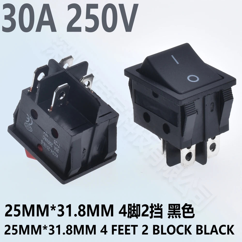 5pcs 30A 250V KCD2 KCD4 Rocker Switch DPST 4 Pin 6Pin Red Lighted 120V Rocker Toggle Switch ON Off Heavy Duty 22*29 High voltage