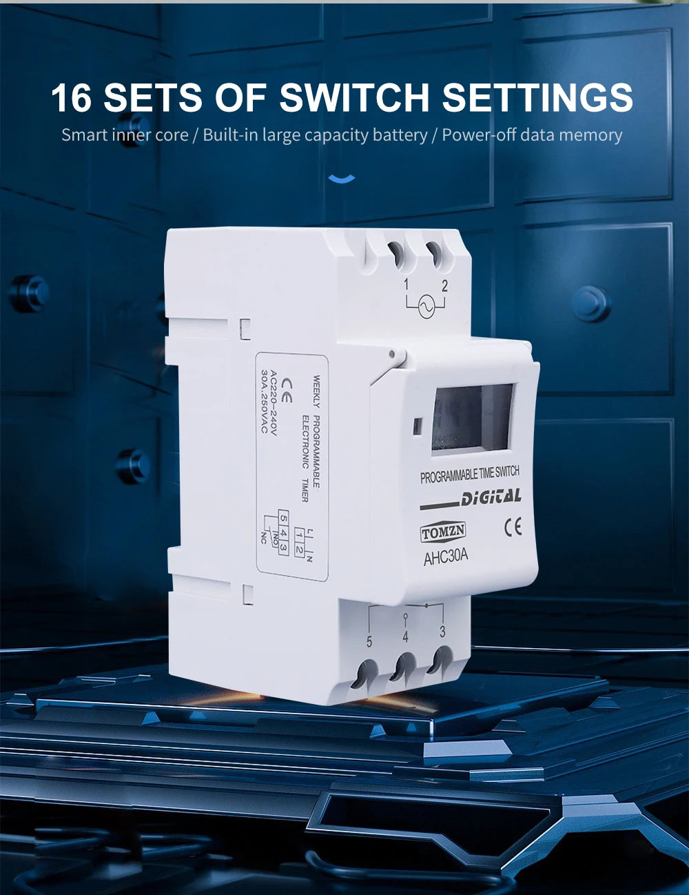 TOMZN New Type Din Rail Single Phase Weekly Ogrammable Digital TIME SWITCH Relay Timer Control AC 220V 230V 12V 24V 48V 16A