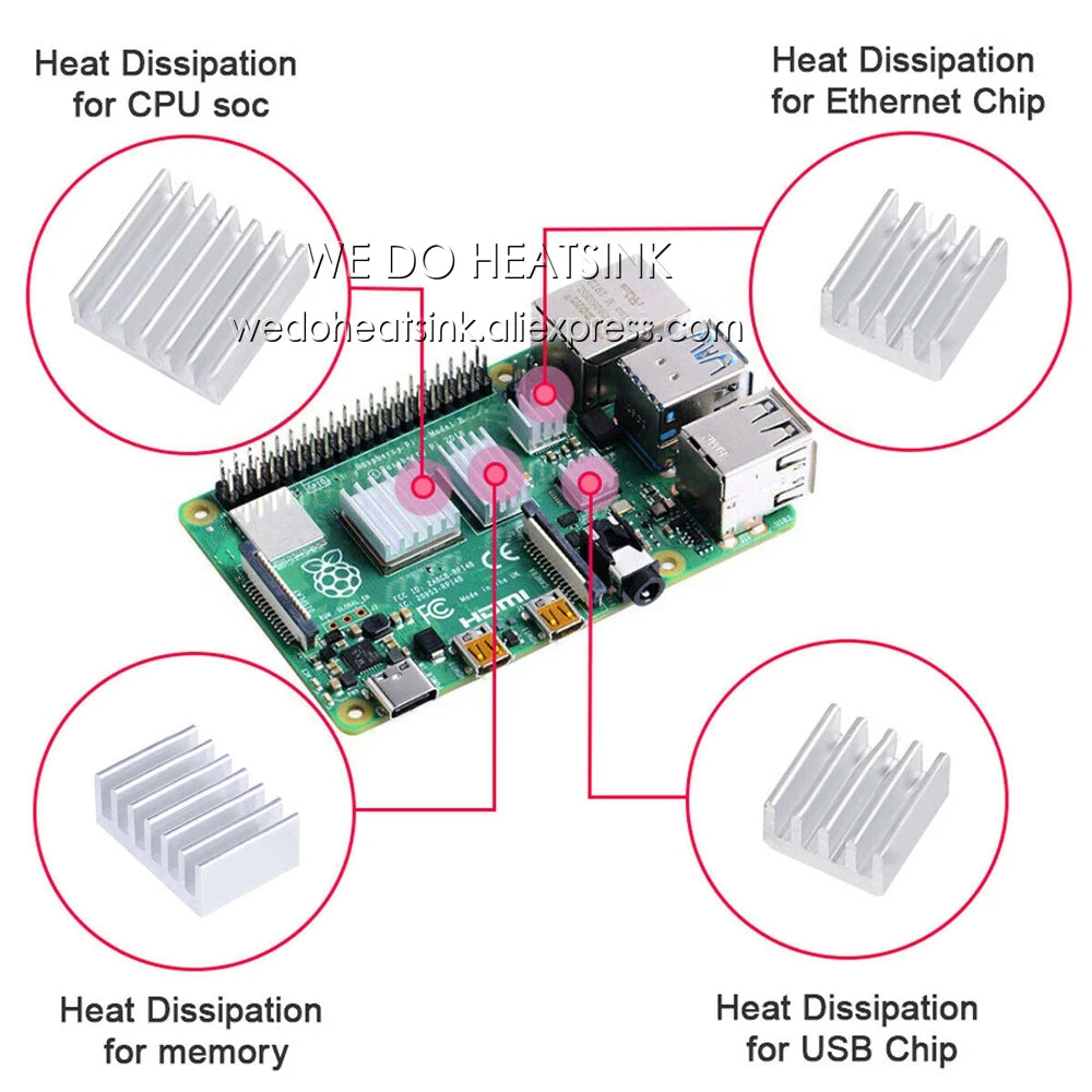 WE DO HEATSINK 4pcs/set Raspberry Pi 4 DIY Heat Sink Aluminum Heatsink Cooler Radiator Kit for Raspberry Pi 4B Heat Dissipation