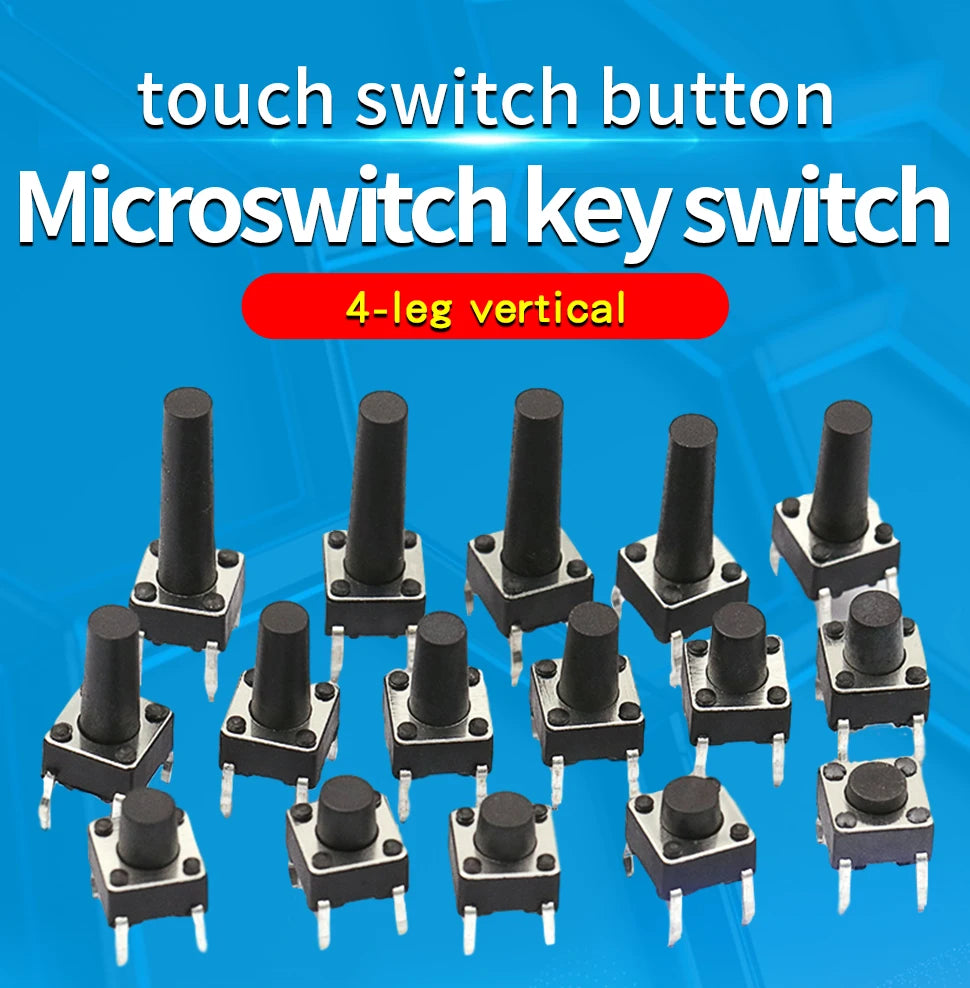 50PCS Momentary Tactile Push Button Click Switch 6X6mm 4.3mm-17mm H=4.3mm 4.5mm 5mm 6mm 7mm 8mm 9mm 10mm 13mm 14mm 4Pin Switch