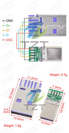 1/5Set PD Fast Charge Type-C USB 65W 5A  Male Connector Welding With 5Pin PCB + Type A Male 5Pin USB DIY OTG Data Charge DIY KIT