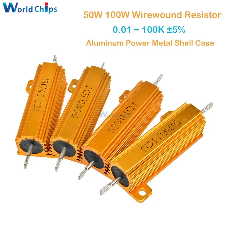50W 100W 0.5R 1R 2R 4R 6R 8R 10R 20R Aluminum Power Metal Shell Case Wirewound Resistor 0.01 ~ 100K 0.5 1 2 4 6 8 10 20 100 ohm