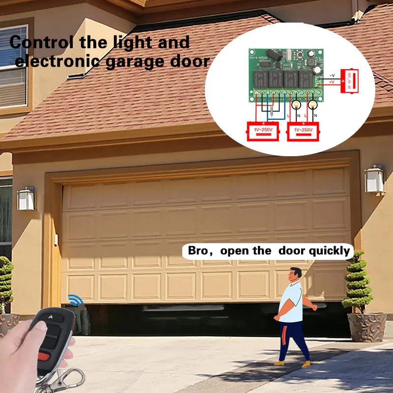 Wireless Remote Control DC 6V 12V 24V 30V 4CH RF Relay Receiver and 433MHZ Transmitter for Garage/Light/Motor/Home Appliance