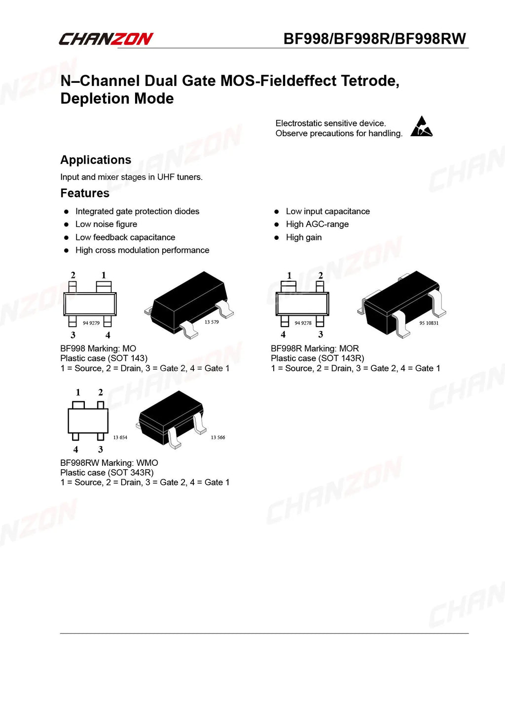 10Pcs BF998 SOT-143 N-Channel Double-Gate RF Mosfet Transistor Bipolar Junction BJT Triode Tube Fets 30mA Integrated Circuits