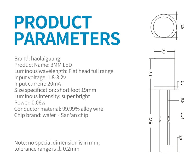 1000PCS 3mm High Flat Top Color Long Feet Red Green Blue Yellow Direct Plug Light-emitting Diode DIP LED