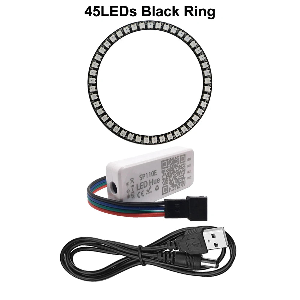WS2812B 8/16/24/35/45LEDs Pixel Ring SP110E Controller USB Kit RGB Ring Individul AddressabIe WS2812 IC BuiIt-in Lights DC5V