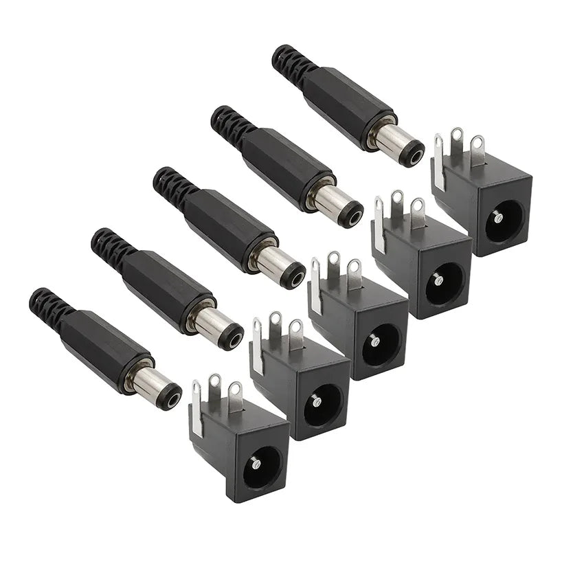 5Pairs 5.5 x 2.1mm DC Power Male Plug + Female Jack Socket Connectors Screw Nut Panel Mount Adapter 5.5*2.1 mm 12V 3A DC022