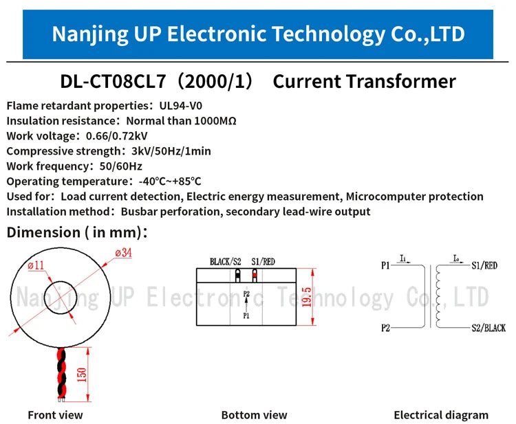 High Precision AC Current Transformer 0.1class DL-CT08CL7 50A/25mA 100A/50mA 1:2000 50/60hz miniature current transform company