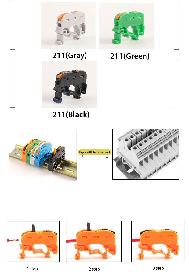 Quick Wire Connector 211 Din Rail Type Press Terminal Instead Of UK2.5B Compact Splicing Conductor Cable Terminal Block SPL