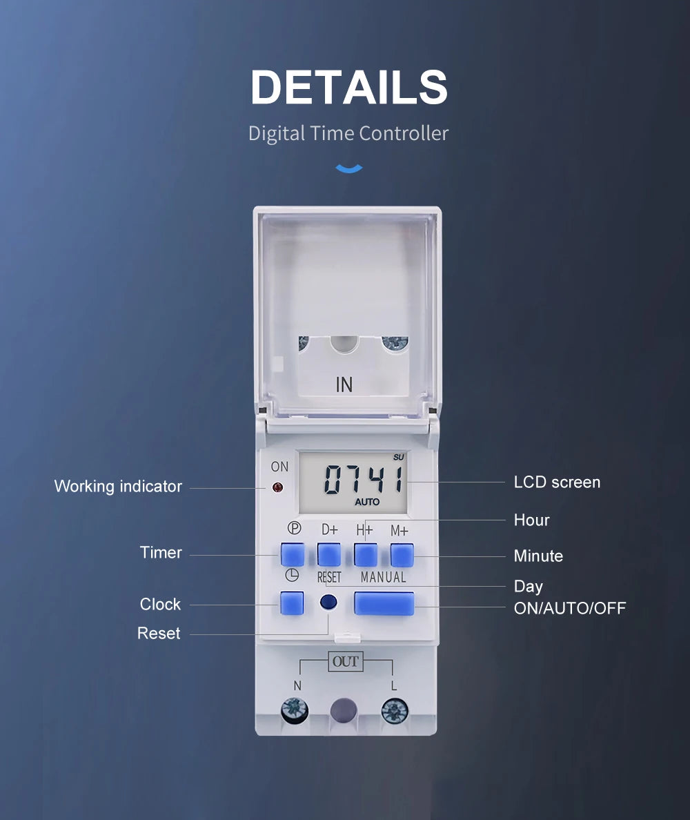 TOMZN New Type Din Rail Single Phase Weekly Ogrammable Digital TIME SWITCH Relay Timer Control AC 220V 230V 12V 24V 48V 16A