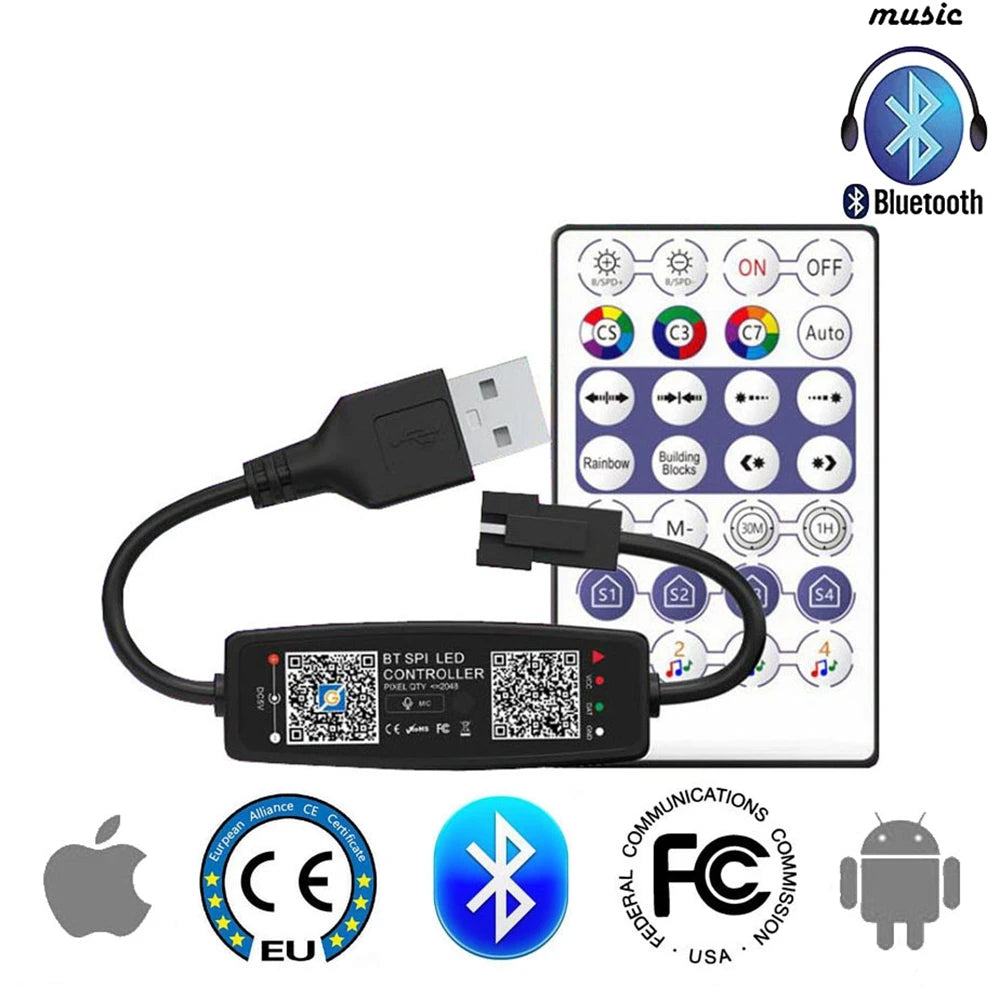 WS2812B Smart Led Strip WS2812 30/60/144Pixels/m RGB Individually Addressable Light USB Bluetooth Music Controller Kit DC5V